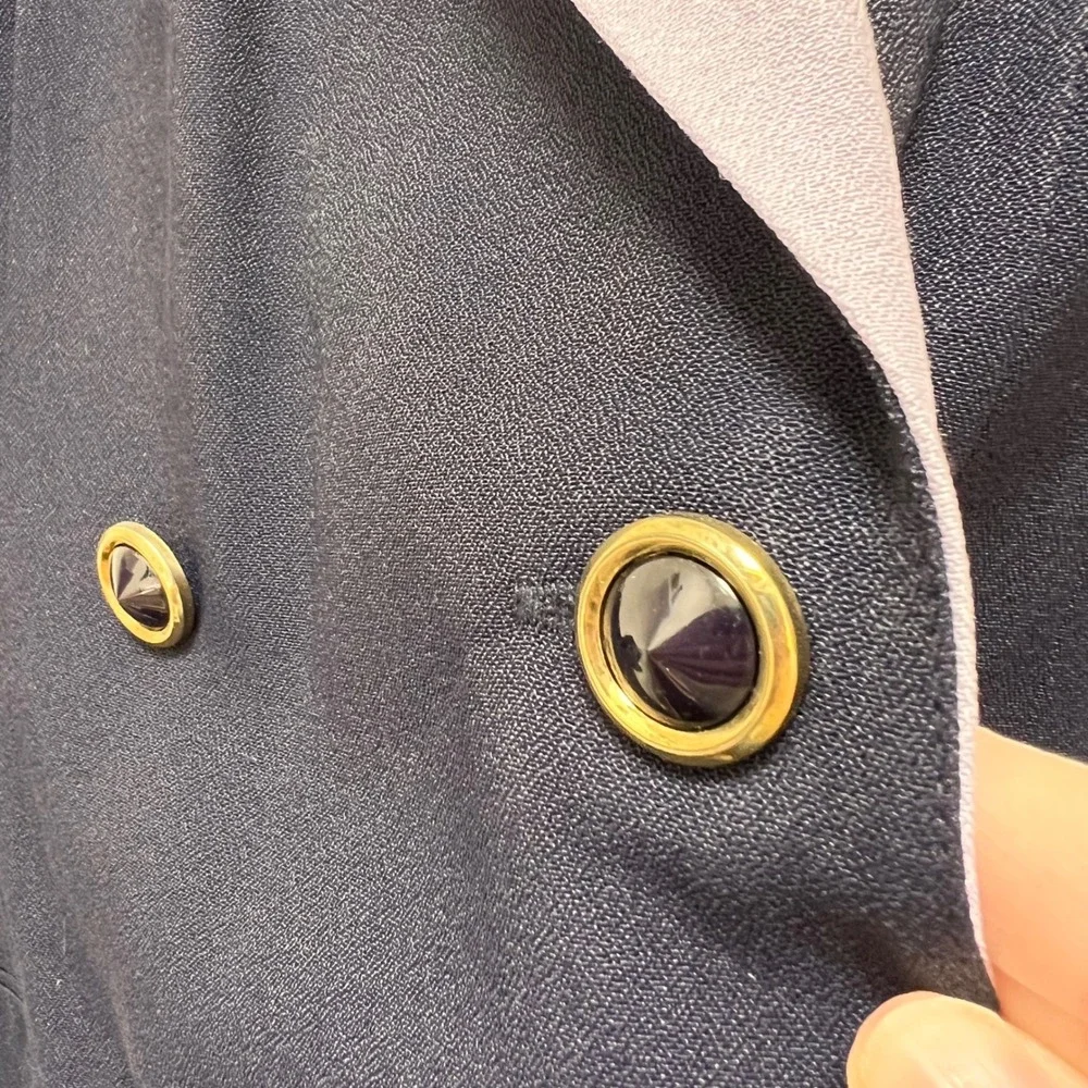 Vintage J. Taylor Navy Blue Blazer Dress Shawl Collar Double Breasted Size 14 - Picture 4 of 6
